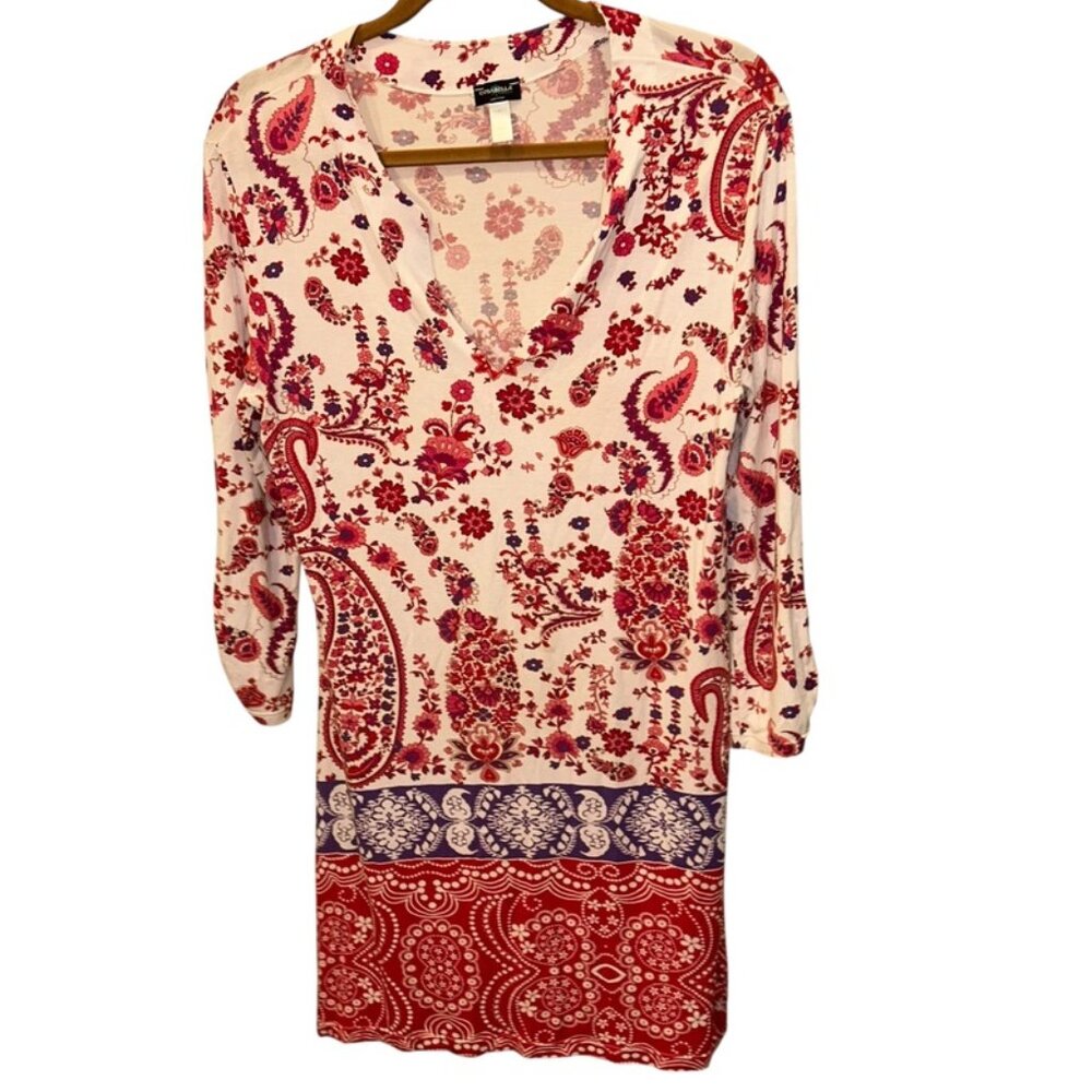 cosabella Italy red paisley French Provencal floral knit t shirt dress L